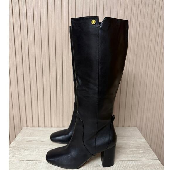 COLE HAAN Chrystie Square Toe Tall Leather Boot 75mm In Black Sz 8 - Picture 5 of 13